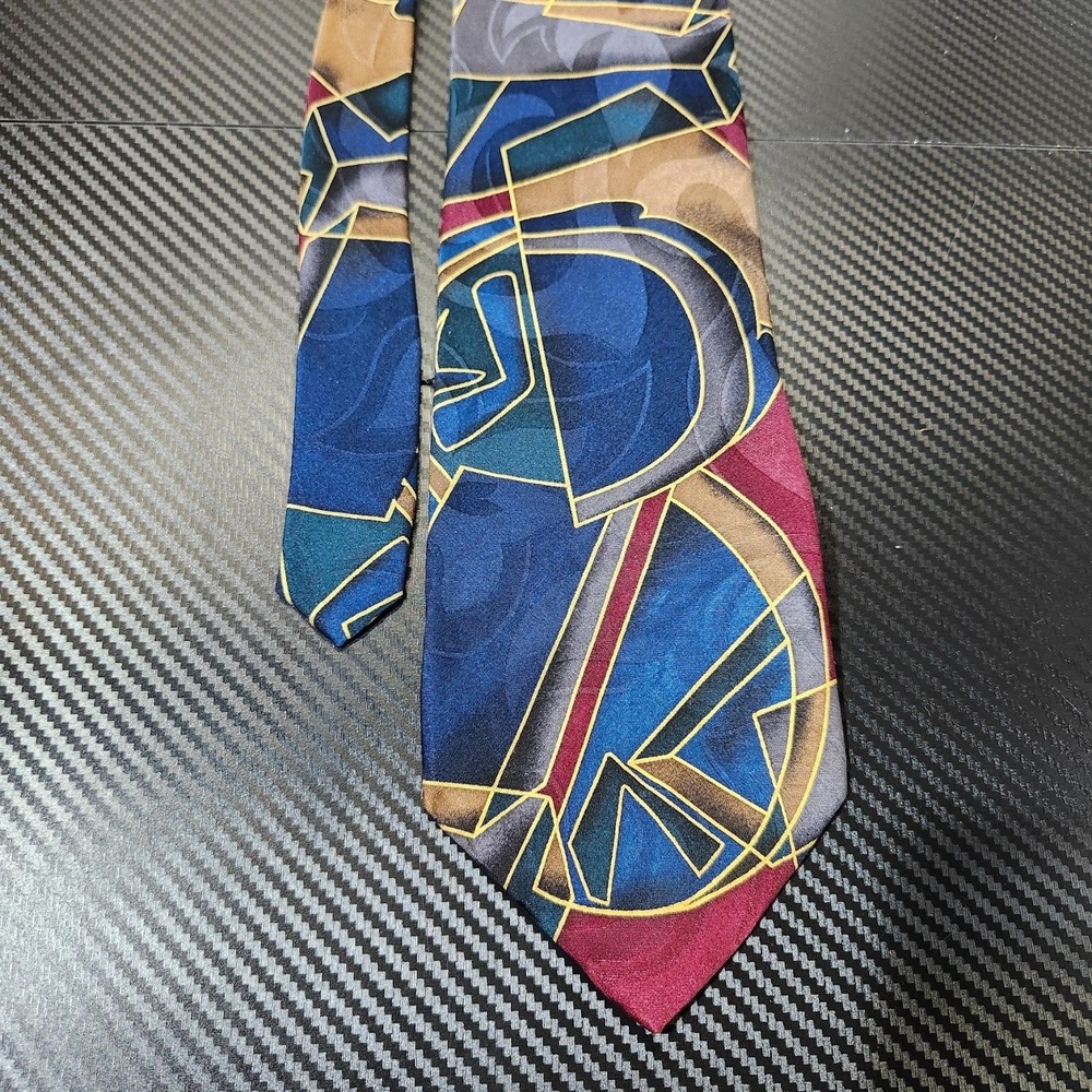 Chez Roffe Silk New York Abstract Pattern Multicolor Men's Tie - Picture 3 of 7